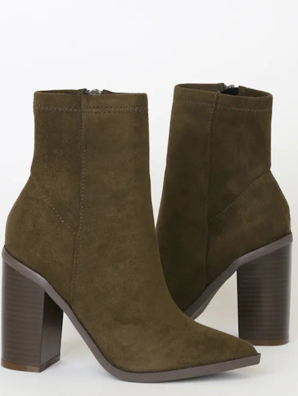 Lulus Essex Olive Suede Mid-Calf Booties Woman's Size 8 Pointed Toe Heeled Boots
